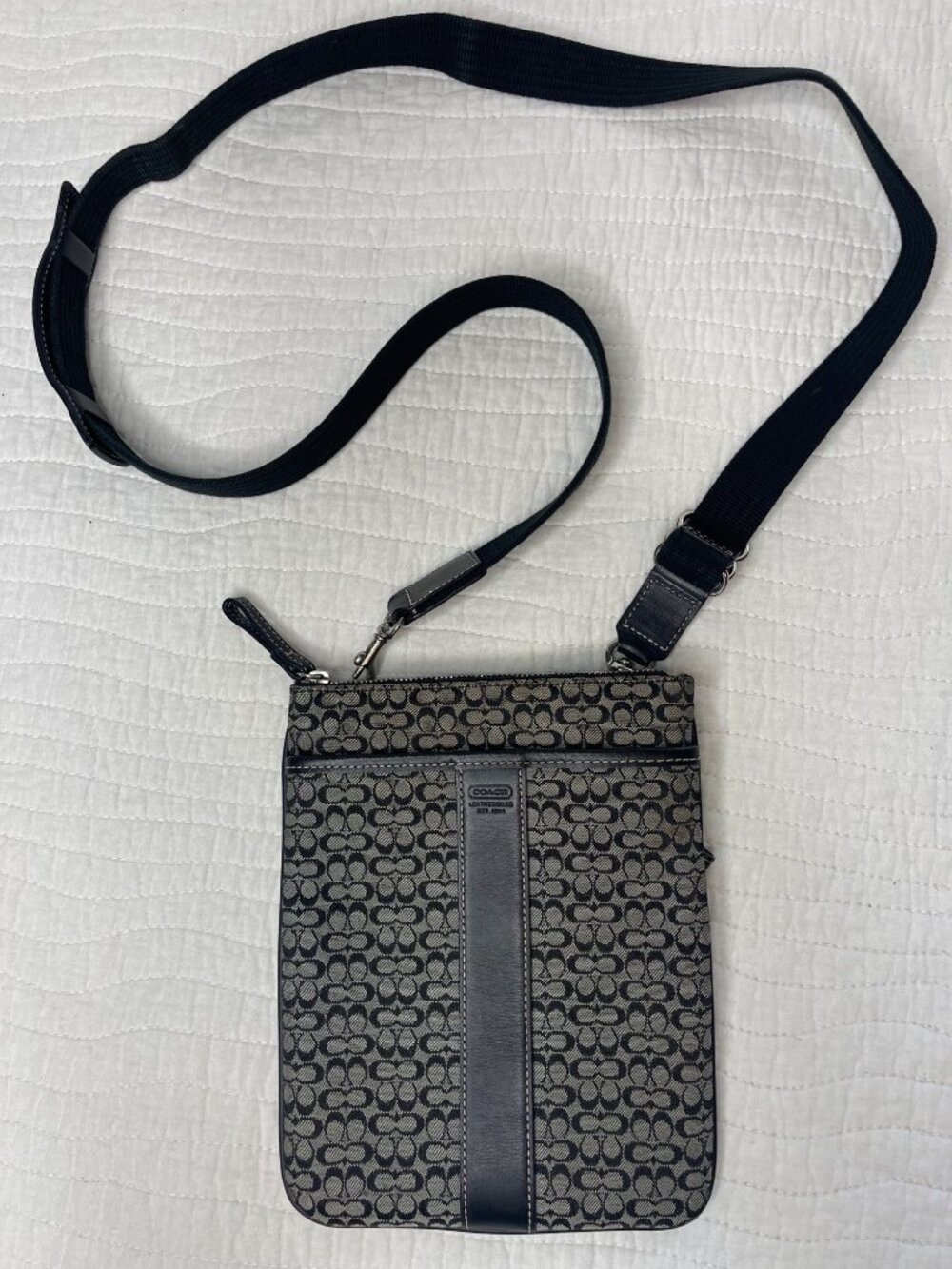 Coach Swingback Crossbody Bag Black Signature Print Leather Lightweight Travel - Picture 2 of 13